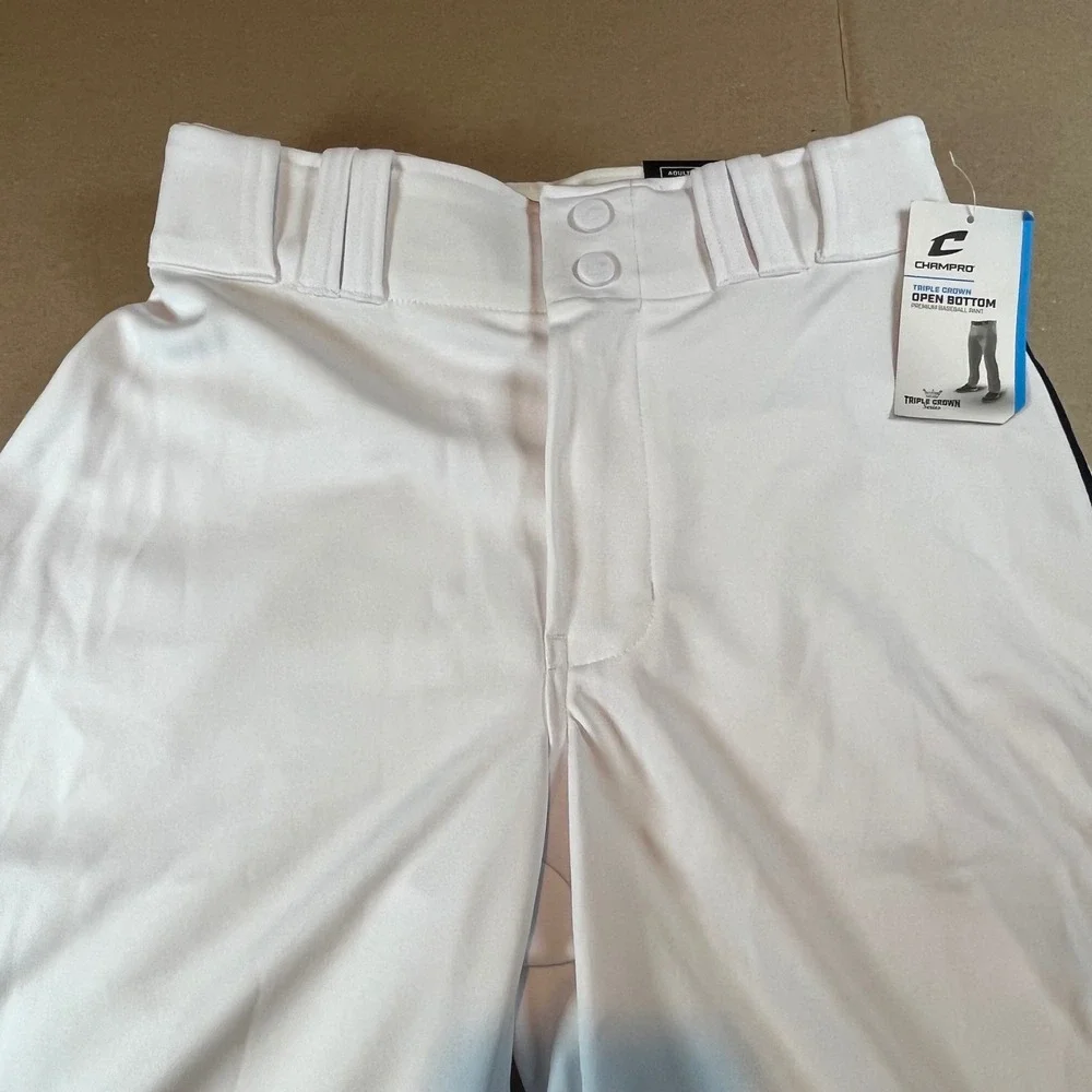 Champro Triple Crown Open Bottom Baseball Pants White‎ Navy BP91U Mens Small NEW